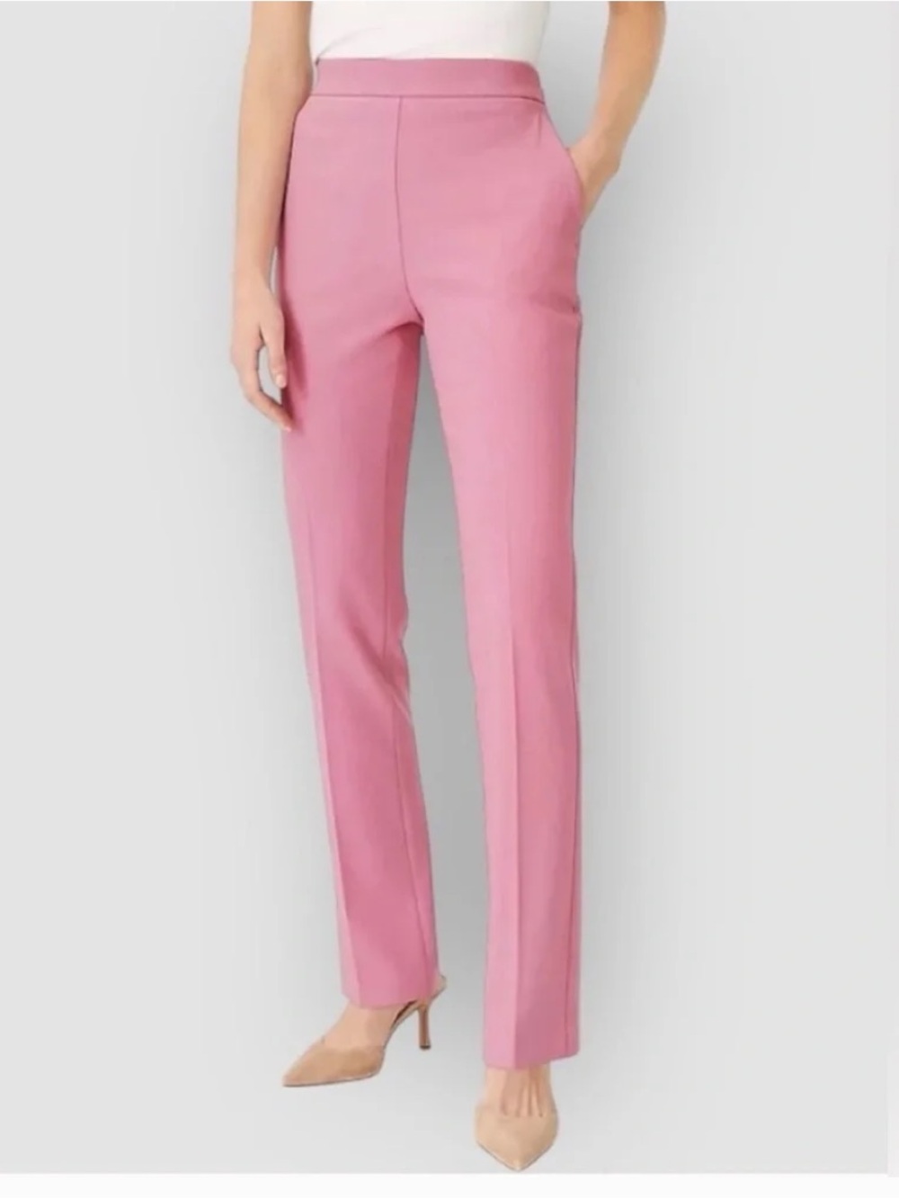 Ann Taylor Pink Straight-Leg High-Rise Pant in Bi-stretch